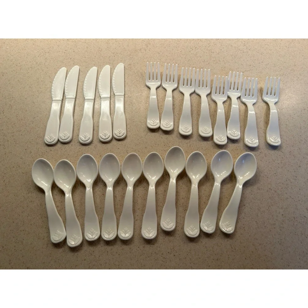 Vintage Fisher Price Fun With Food‎ White Utensils Set 23pc Fork Spoon Knife